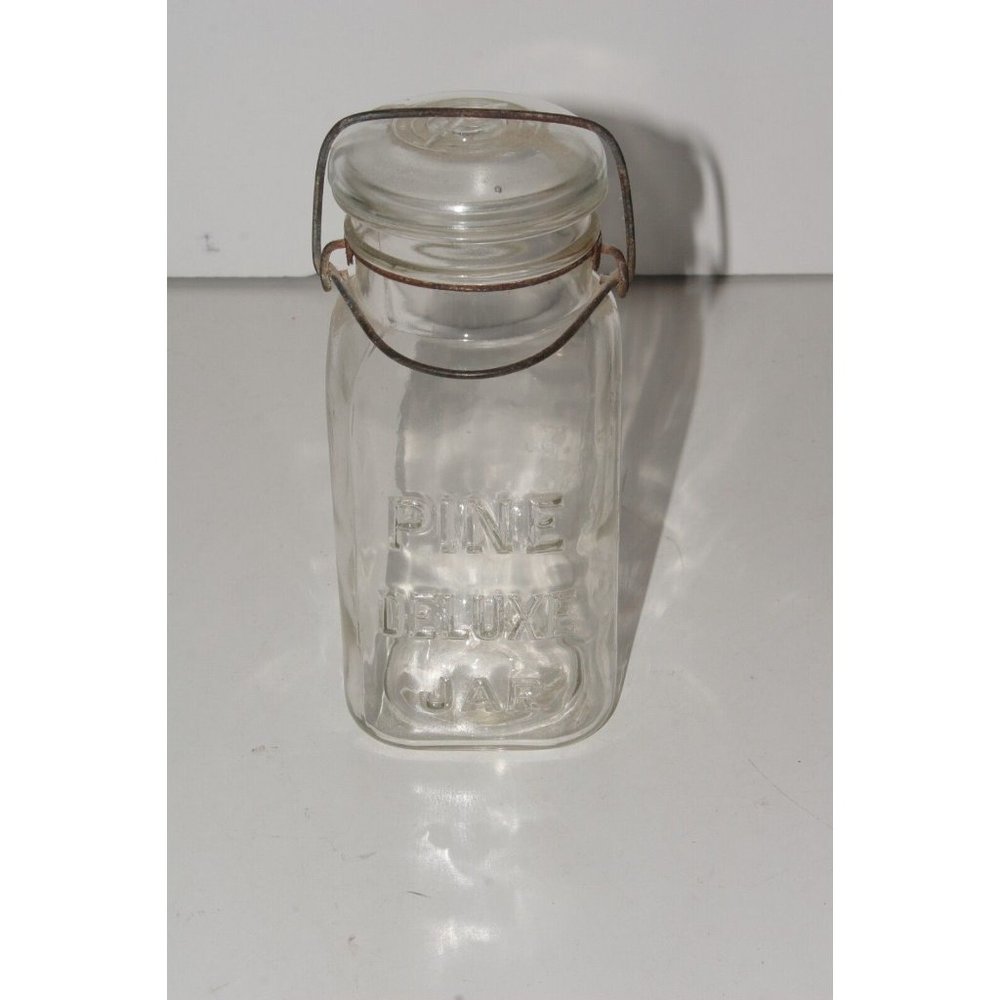 Pine Deluxe Quart Jar With Wire Bale, Original Glass Lid Farmhouse